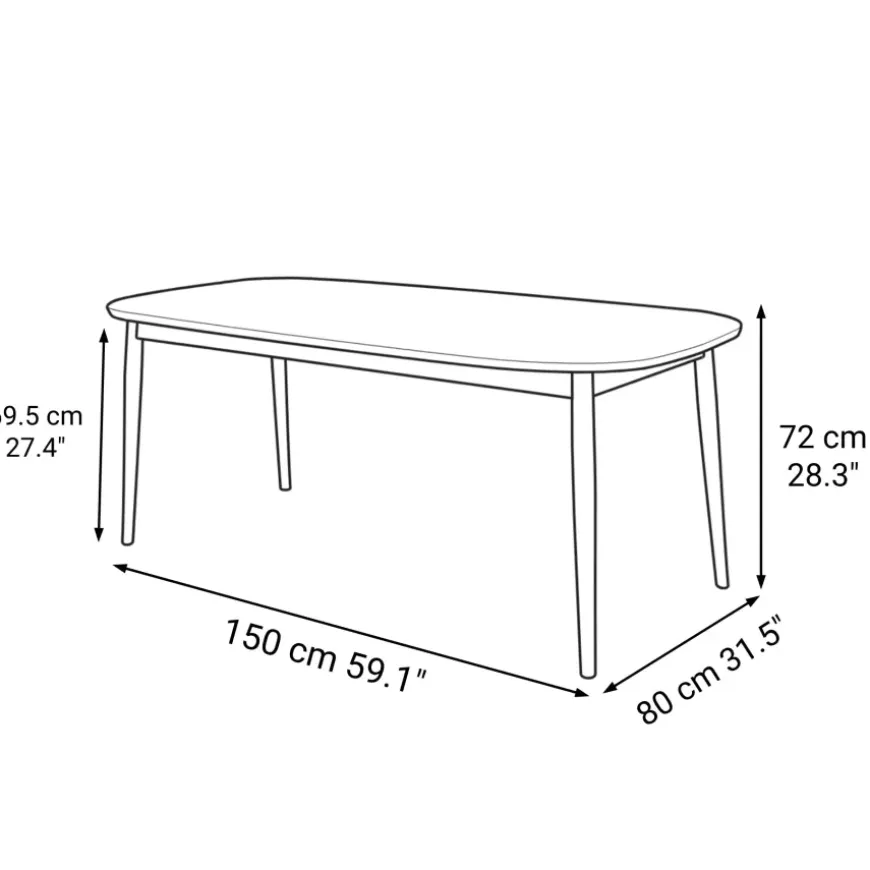 Beech Wood Table with Round Legs - W 59.1"