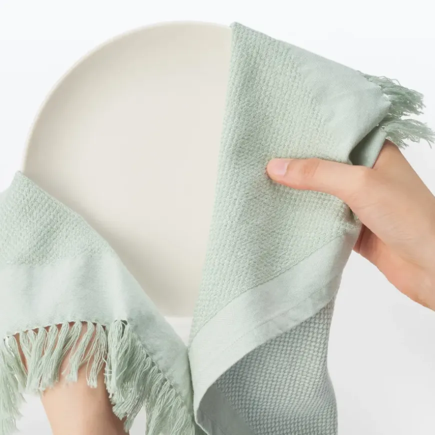 Indian Cotton Multipurpose Cloth with Fringes - Light Green