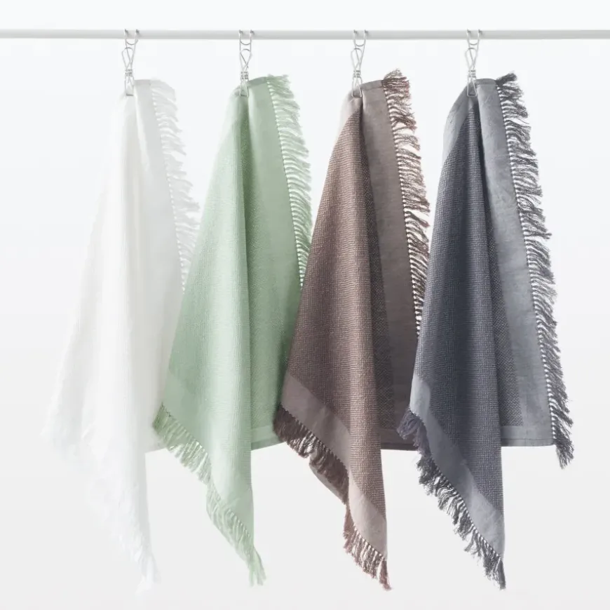 Indian Cotton Multipurpose Cloth with Fringes - Light Green