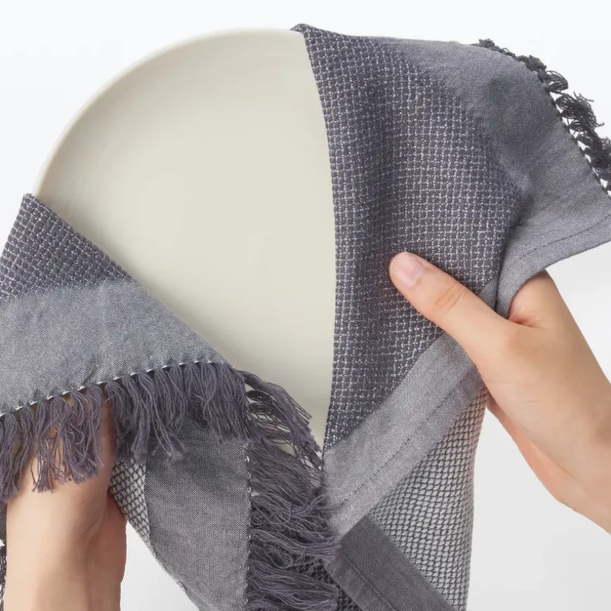 Indian Cotton Multipurpose Cloth with Fringes - Charcoal Gray