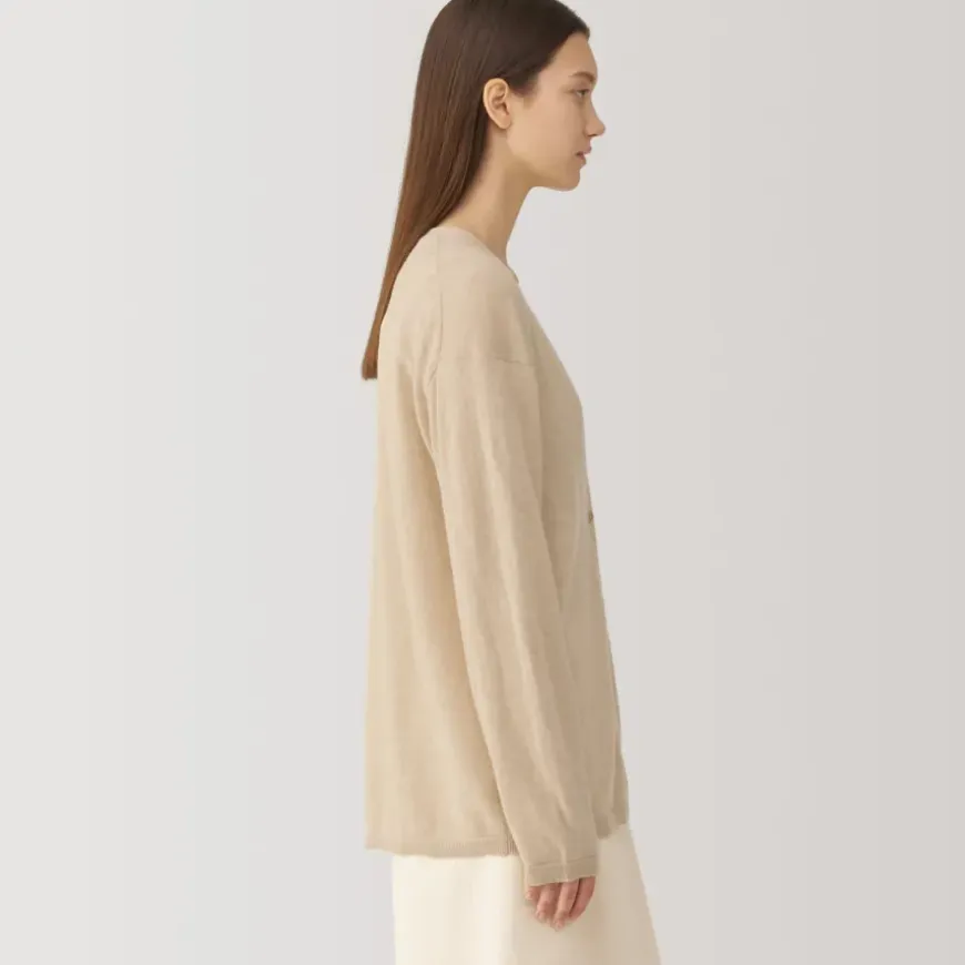 Labo Women's Natural Cashmere V Neck Cardigan