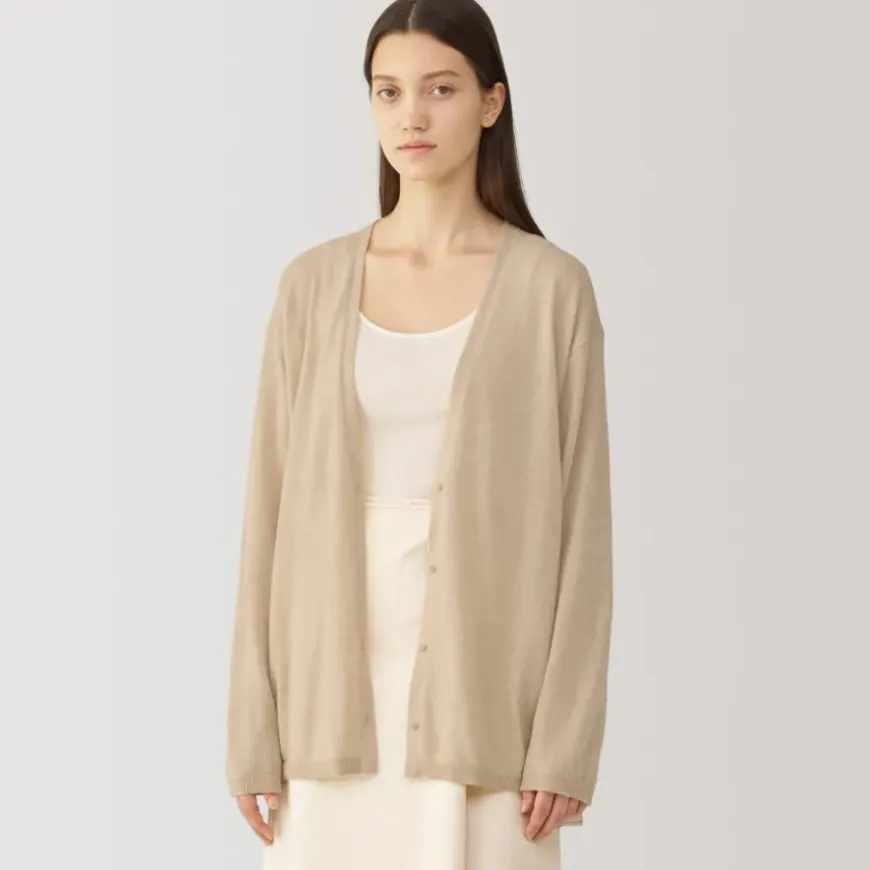 Labo Women's Natural Cashmere V Neck Cardigan