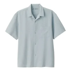 Men's Breathable Seersucker Open Collar Short Sleeve Shirt
