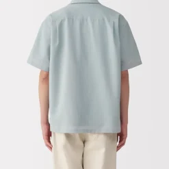 Men's Breathable Seersucker Open Collar Short Sleeve Shirt