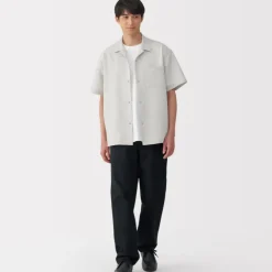Men's Breathable Seersucker Open Collar Short Sleeve Shirt