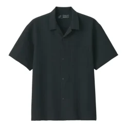 Men's Breathable Seersucker Open Collar Short Sleeve Shirt