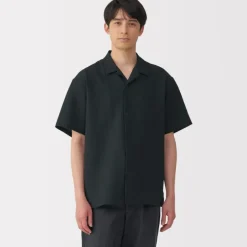 Men's Breathable Seersucker Open Collar Short Sleeve Shirt