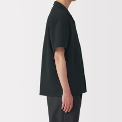 Men's Breathable Seersucker Open Collar Short Sleeve Shirt