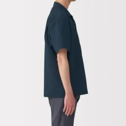 Men's Breathable Seersucker Open Collar Short Sleeve Shirt