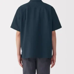 Men's Breathable Seersucker Open Collar Short Sleeve Shirt