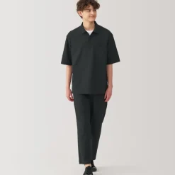 Men's Breathable Wide Half Sleeve Woven Polo Shirt