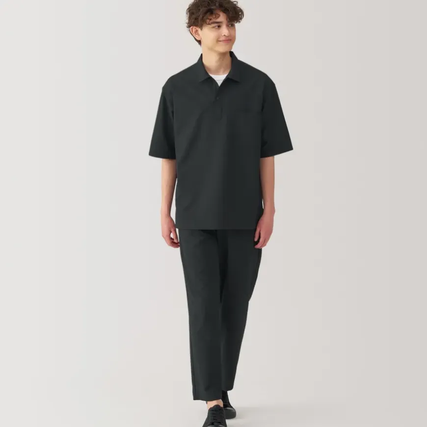 Men's Breathable Wide Half Sleeve Woven Polo Shirt