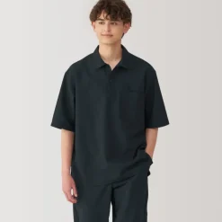 Men's Breathable Wide Half Sleeve Woven Polo Shirt