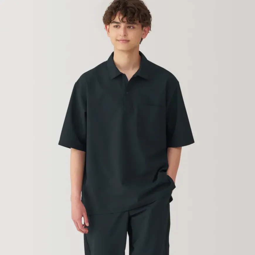 Men's Breathable Wide Half Sleeve Woven Polo Shirt