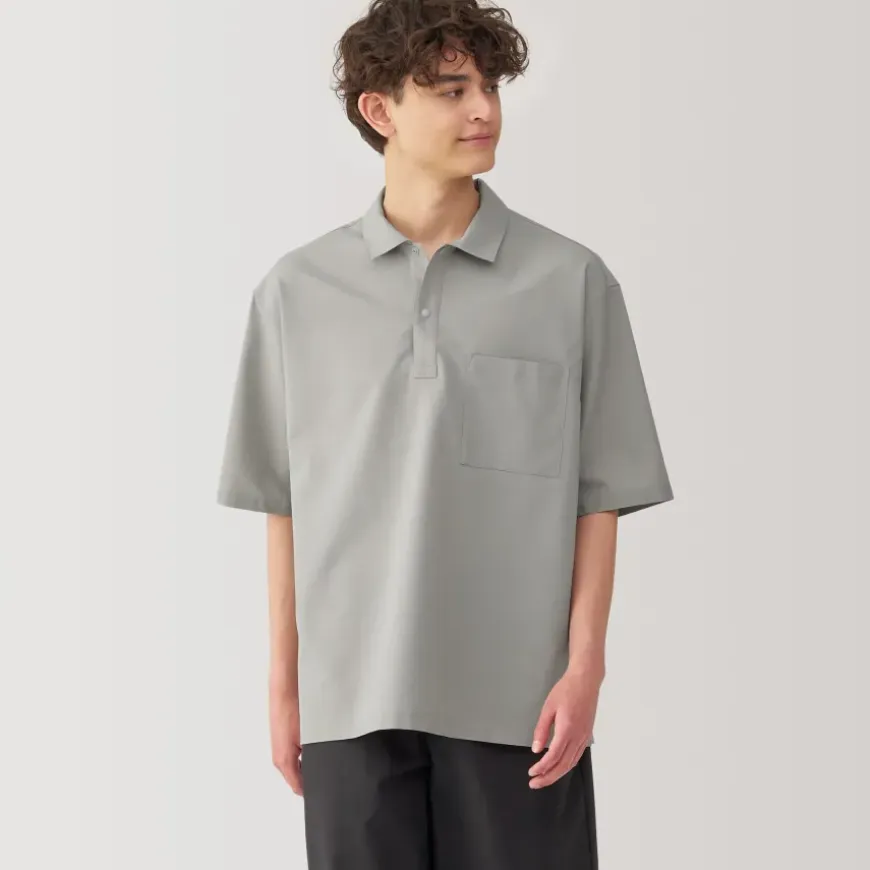 Men's Breathable Wide Half Sleeve Woven Polo Shirt