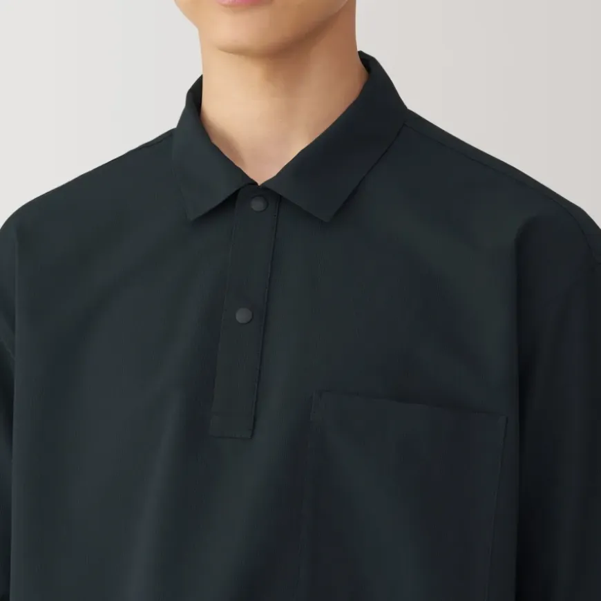 Men's Breathable Wide Half Sleeve Woven Polo Shirt