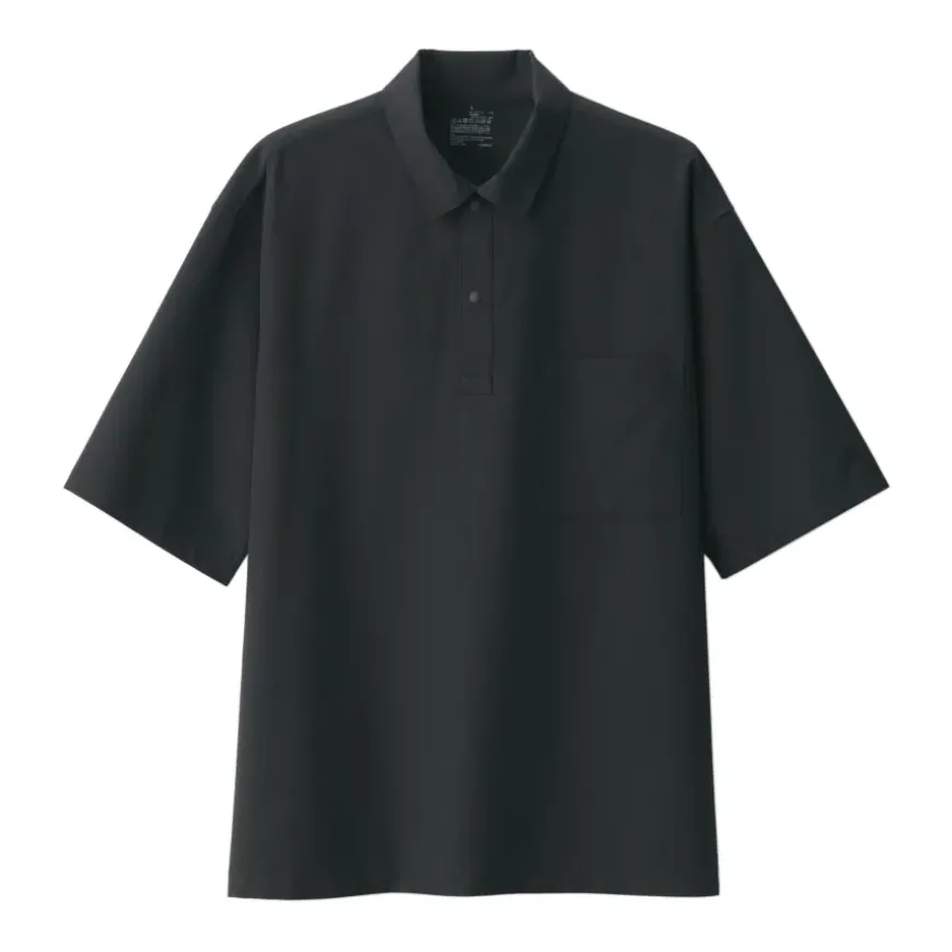 Men's Breathable Wide Half Sleeve Woven Polo Shirt