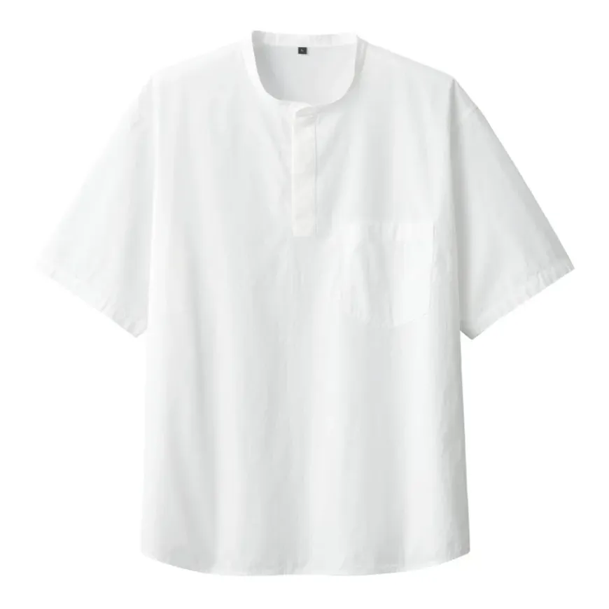 Men's Cool Touch Henley Neck Short Sleeve Woven T-Shirt