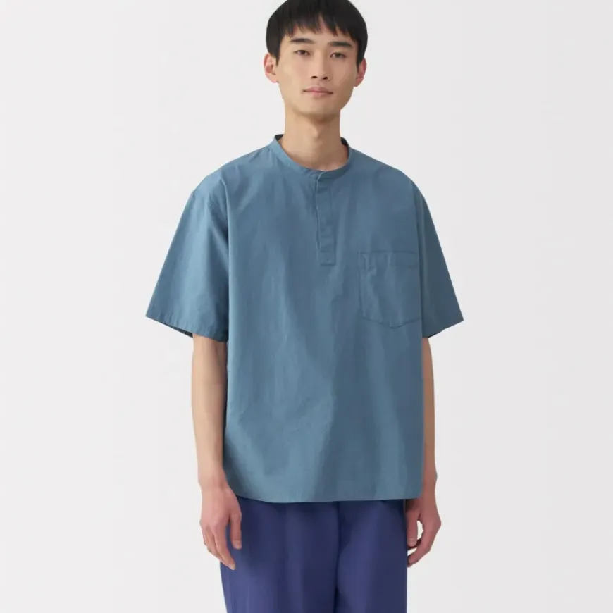 Men's Cool Touch Henley Neck Short Sleeve Woven T-Shirt