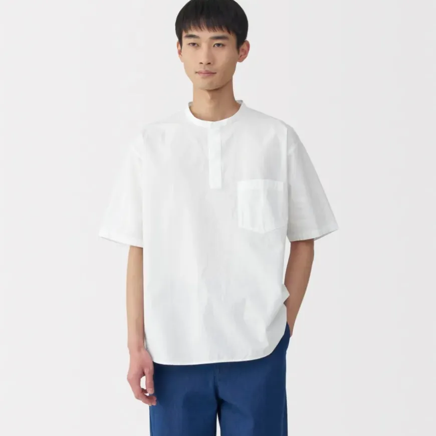 Men's Cool Touch Henley Neck Short Sleeve Woven T-Shirt