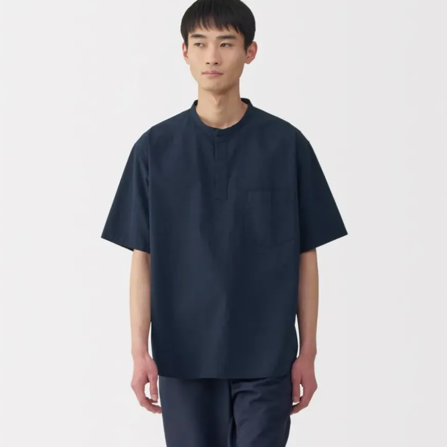 Men's Cool Touch Henley Neck Short Sleeve Woven T-Shirt