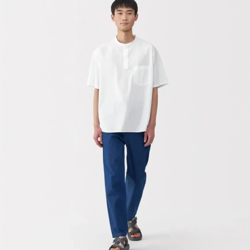 Men's Cool Touch Henley Neck Short Sleeve Woven T-Shirt
