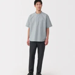 Men's Cool Touch Henley Neck Short Sleeve Woven Striped T-Shirt