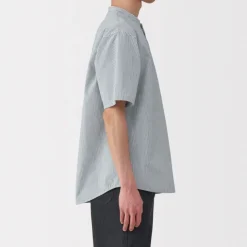 Men's Cool Touch Henley Neck Short Sleeve Woven Striped T-Shirt