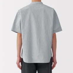 Men's Cool Touch Henley Neck Short Sleeve Woven Striped T-Shirt