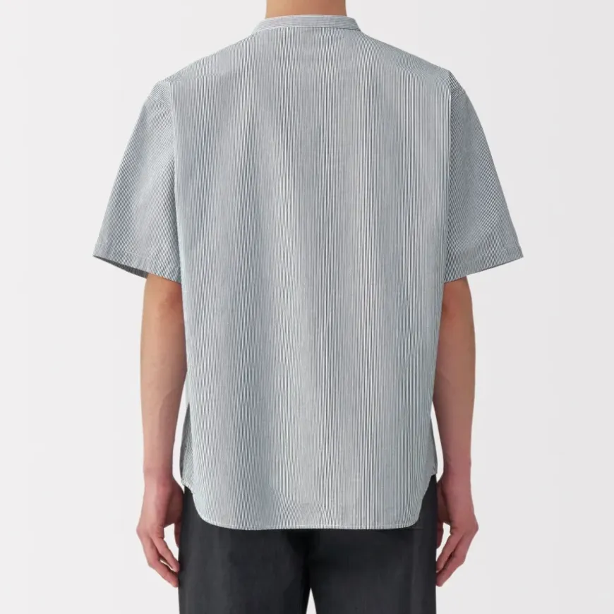 Men's Cool Touch Henley Neck Short Sleeve Woven Striped T-Shirt