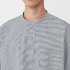Men's Cool Touch Henley Neck Short Sleeve Woven Striped T-Shirt
