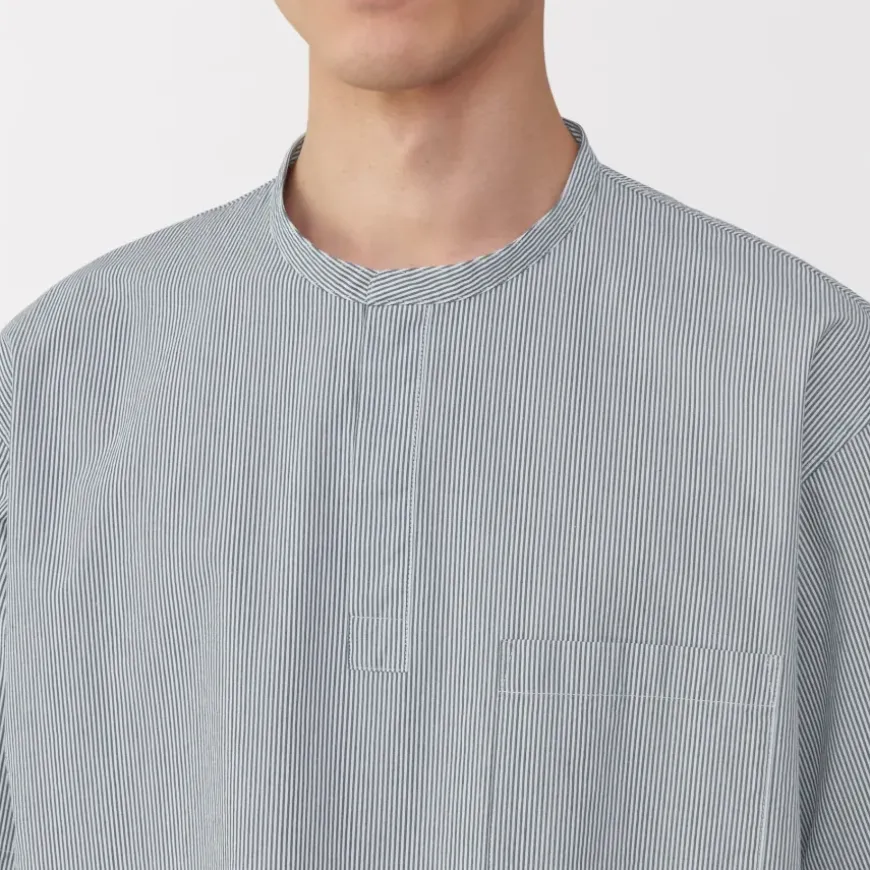 Men's Cool Touch Henley Neck Short Sleeve Woven Striped T-Shirt
