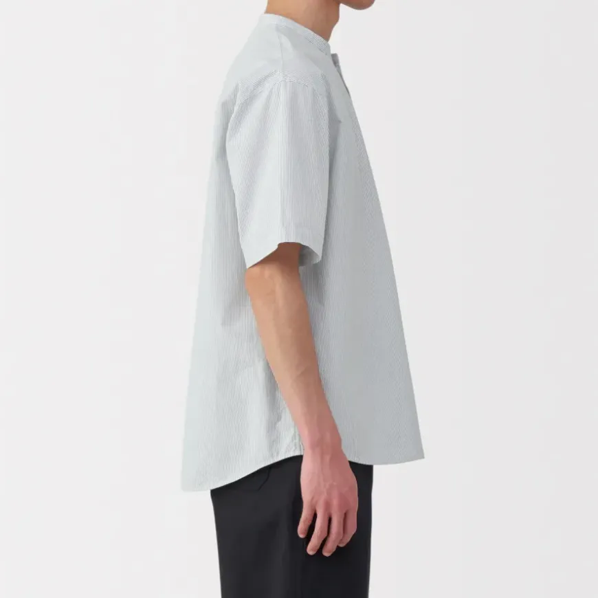 Men's Cool Touch Henley Neck Short Sleeve Woven Striped T-Shirt