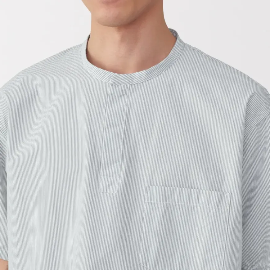 Men's Cool Touch Henley Neck Short Sleeve Woven Striped T-Shirt