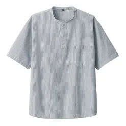 Men's Cool Touch Henley Neck Short Sleeve Woven Striped T-Shirt