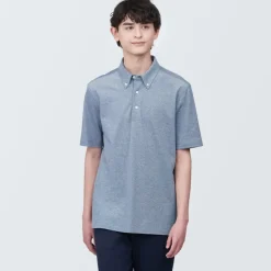 Men's Cool Touch Pique Button Down Short Sleeve Polo Shirt