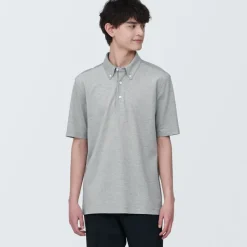 Men's Cool Touch Pique Button Down Short Sleeve Polo Shirt