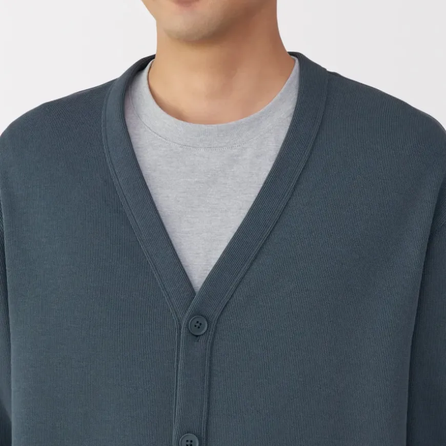 Men's Double Knitted V Neck Cardigan
