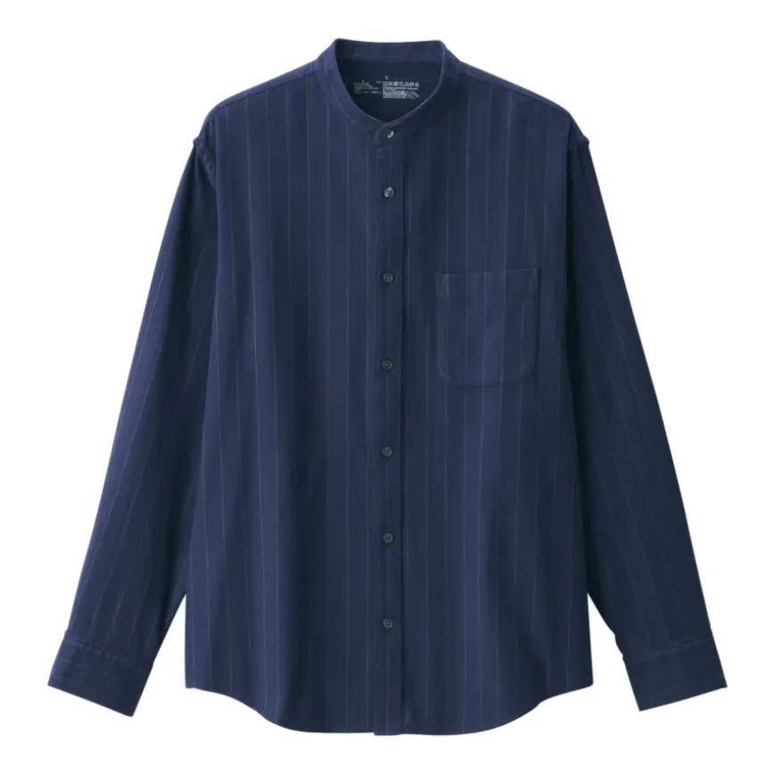 Men's Flannel Stand Collar Long Sleeve Patterned Shirt