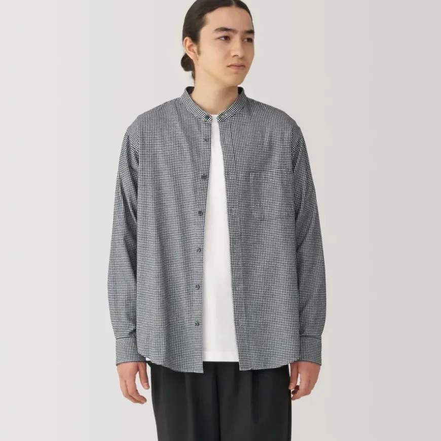 Men's Flannel Stand Collar Long Sleeve Patterned Shirt