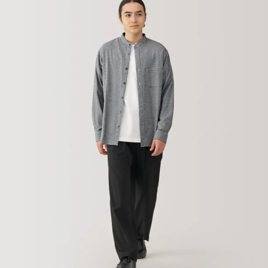 Men's Flannel Stand Collar Long Sleeve Patterned Shirt