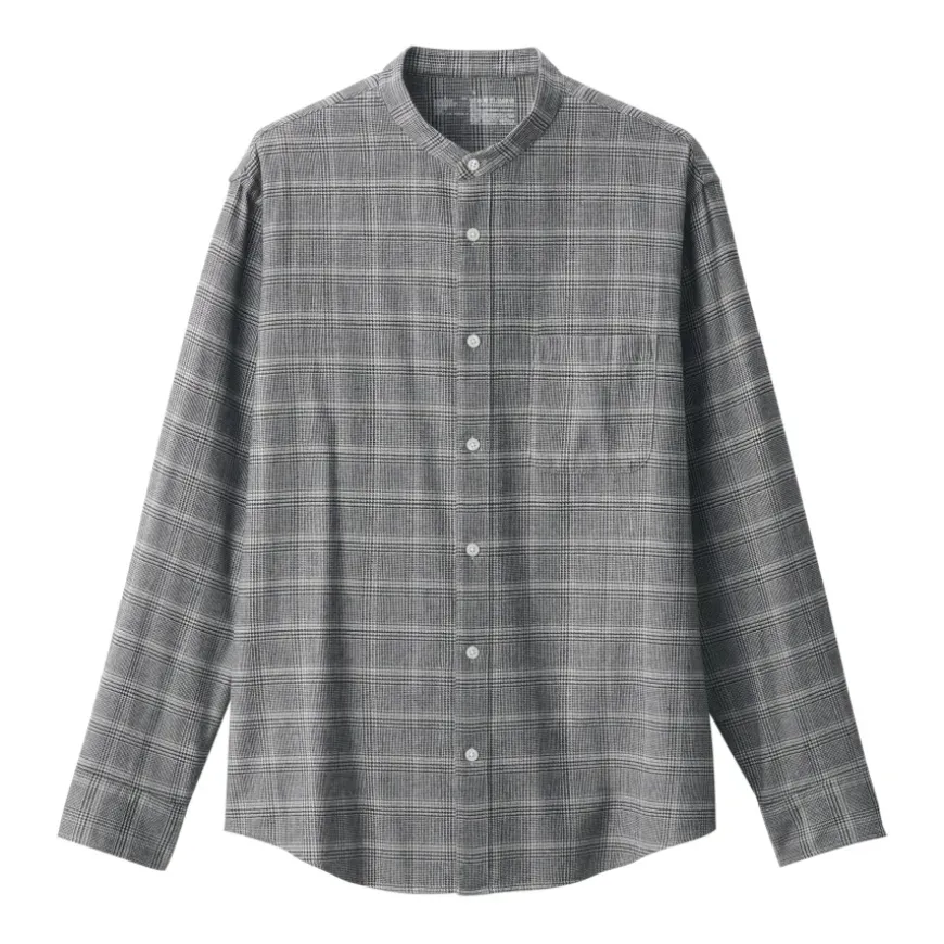Men's Flannel Stand Collar Long Sleeve Patterned Shirt