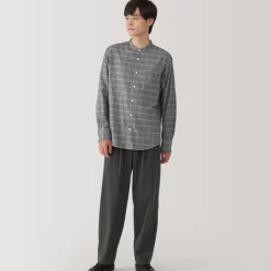 Men's Flannel Stand Collar Long Sleeve Patterned Shirt