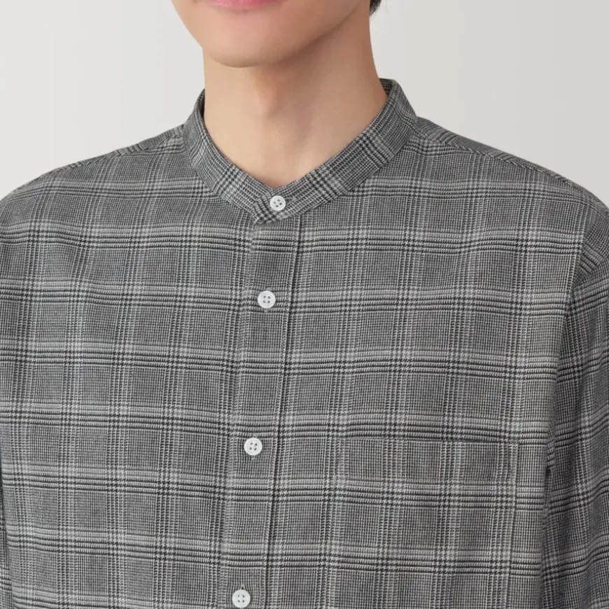 Men's Flannel Stand Collar Long Sleeve Patterned Shirt