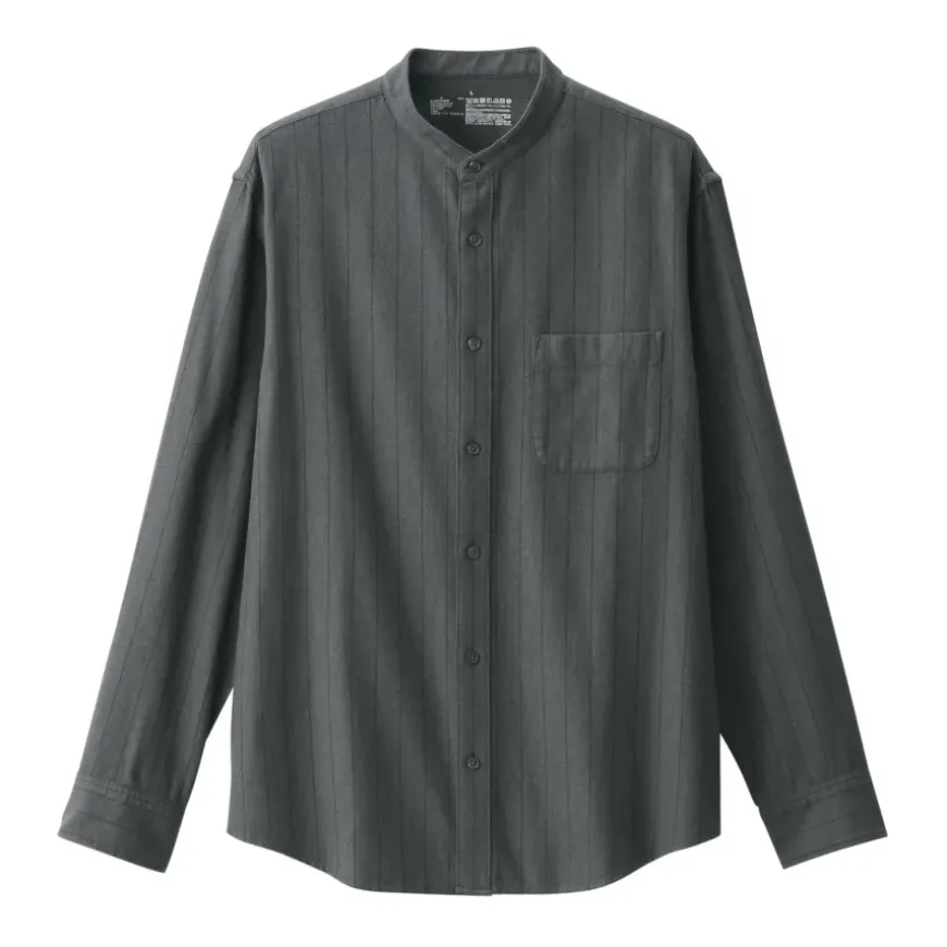 Men's Flannel Stand Collar Long Sleeve Patterned Shirt
