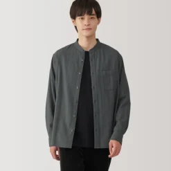 Men's Flannel Stand Collar Long Sleeve Patterned Shirt