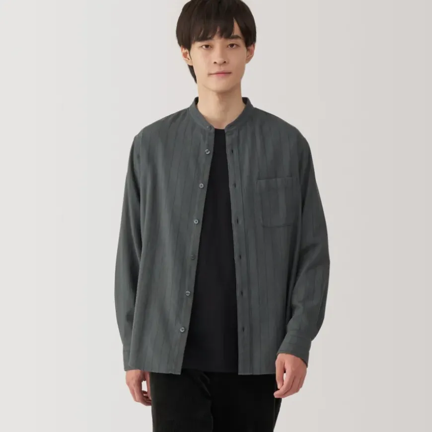 Men's Flannel Stand Collar Long Sleeve Patterned Shirt