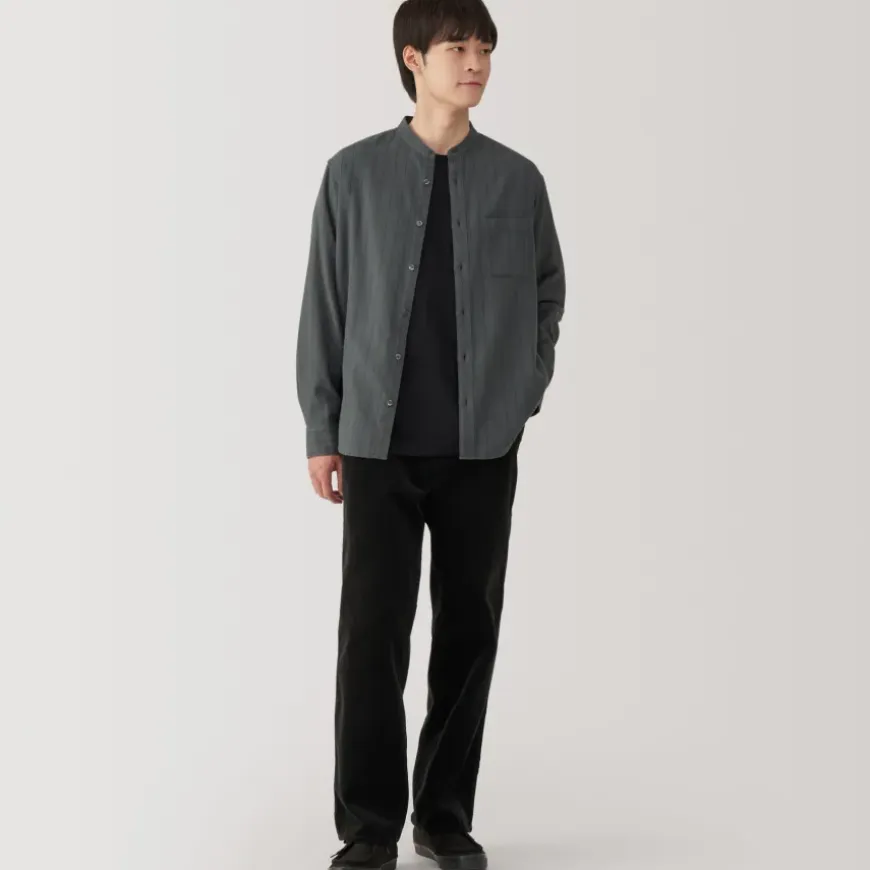 Men's Flannel Stand Collar Long Sleeve Patterned Shirt