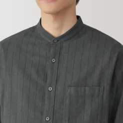Men's Flannel Stand Collar Long Sleeve Patterned Shirt