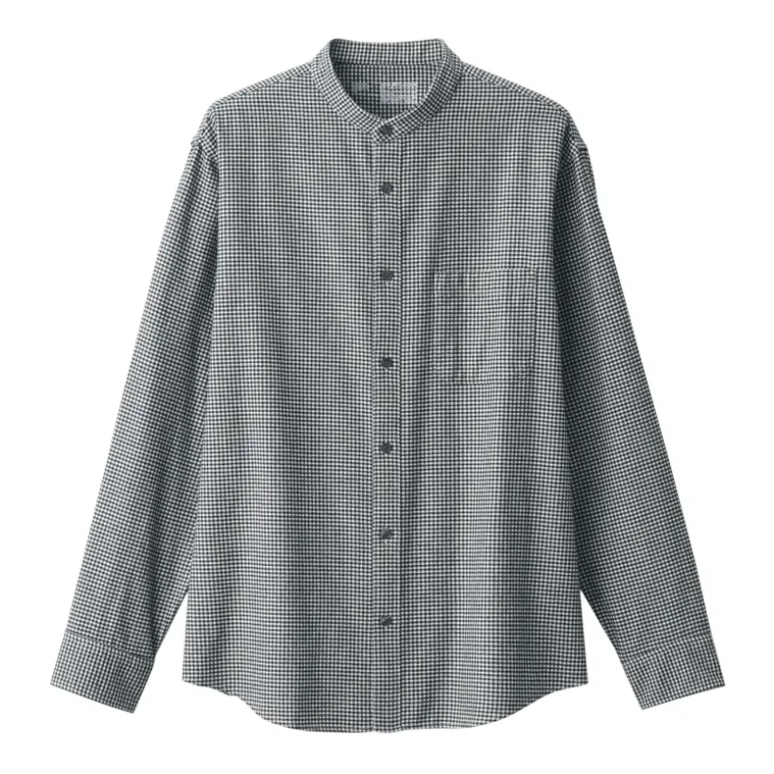 Men's Flannel Stand Collar Long Sleeve Patterned Shirt